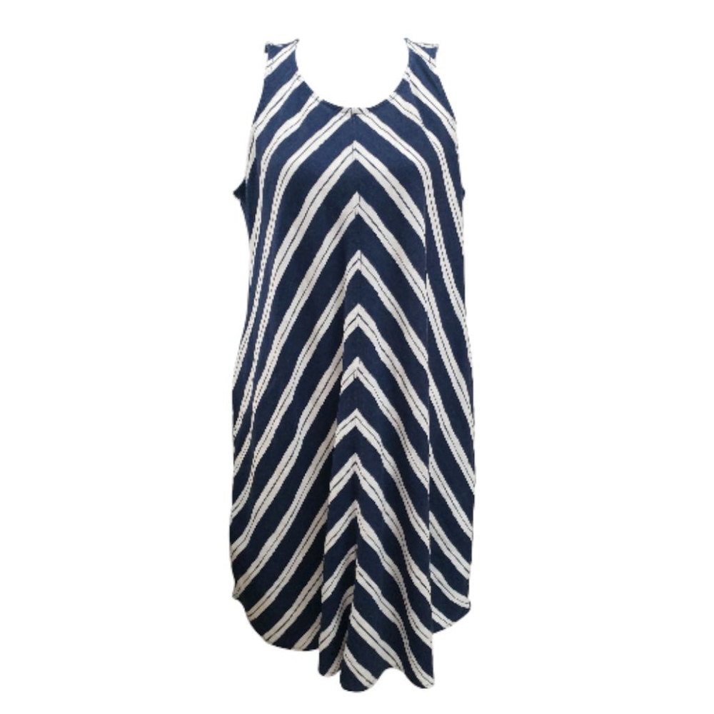 Women's Lands' End Blue White Striped Maxi Dress M